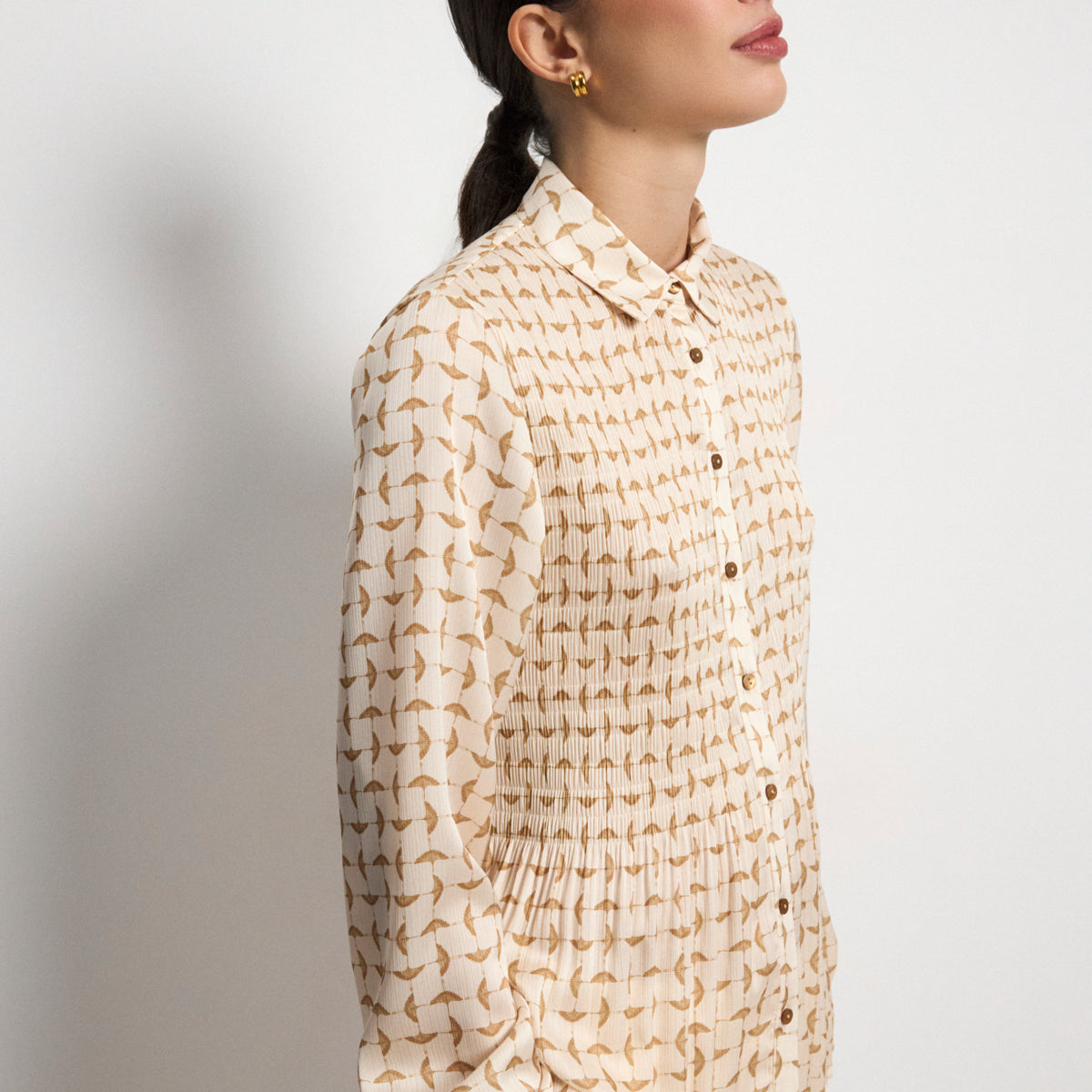 Fan Print Pleated Blouse