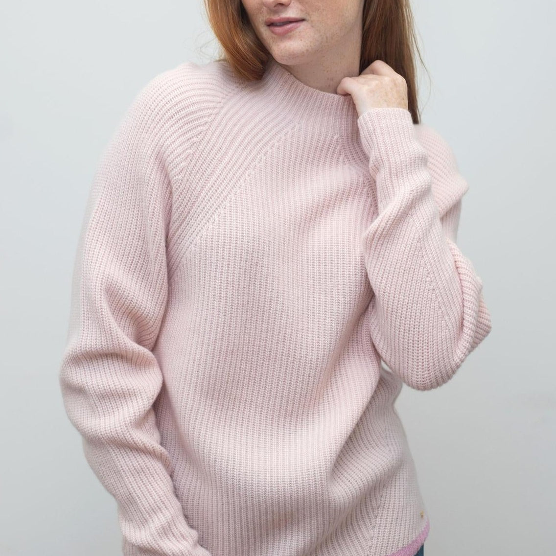 Ribbed Raglan Sleeve Cashmere Sweater