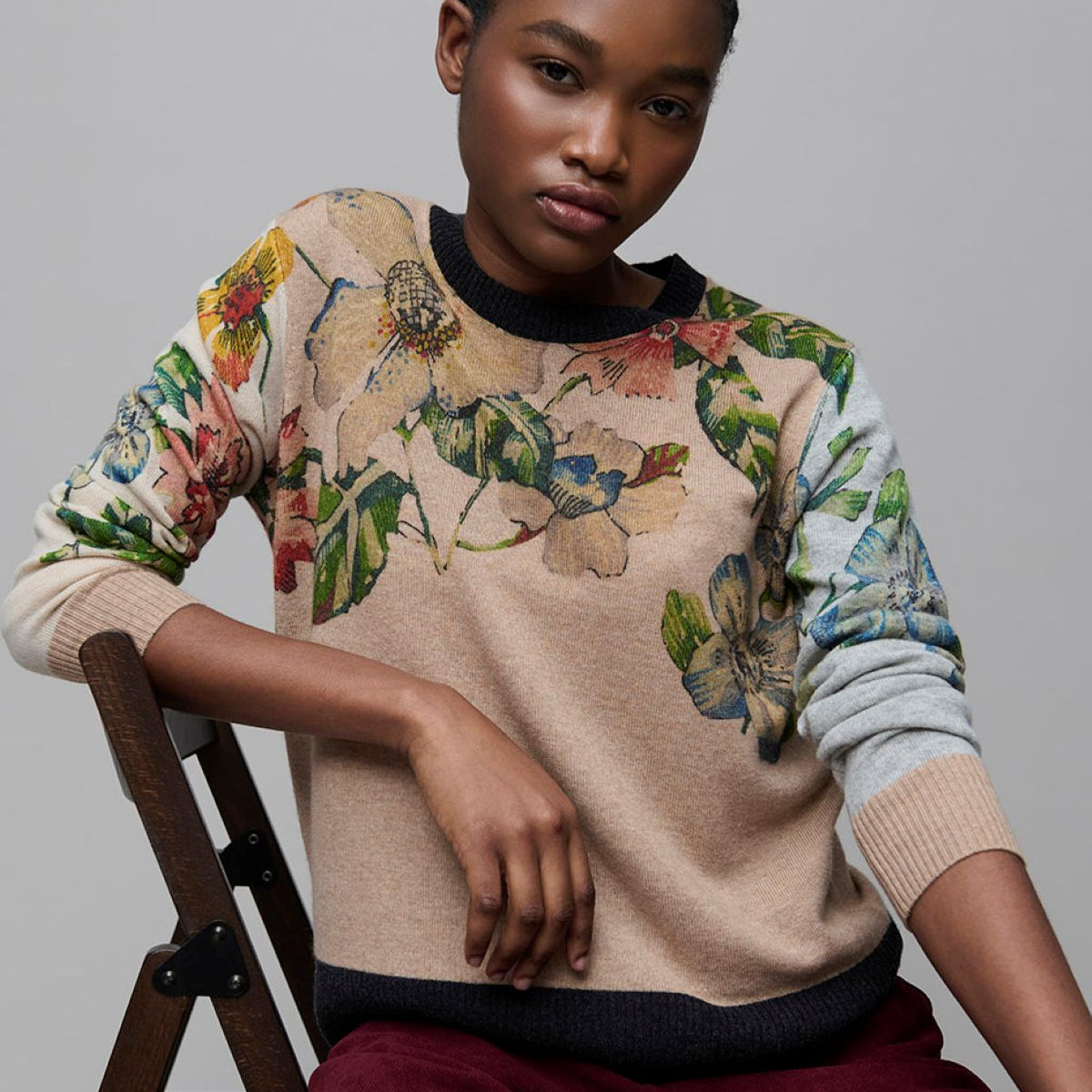 Floral Crew Cashmere Sweater