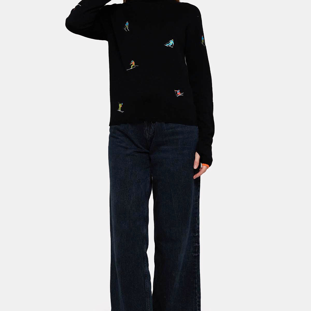 Ditsy Ski Embroidery Mock Neck