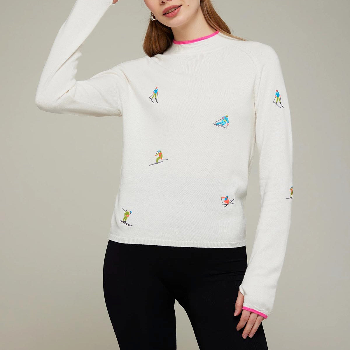 Ditsy Ski Embroidery Mock Neck