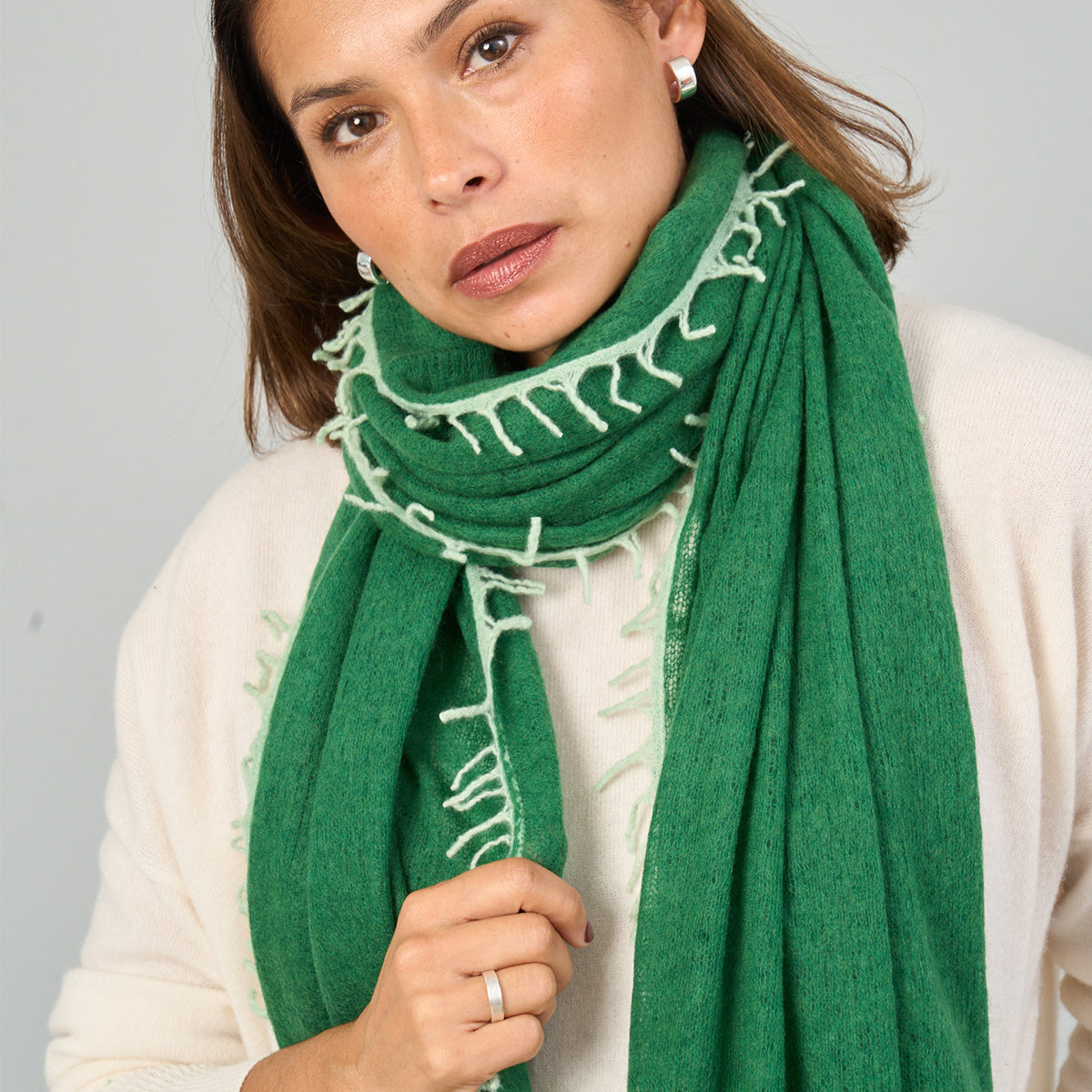 Felted Cashmere Scarf w/Contrast Trim