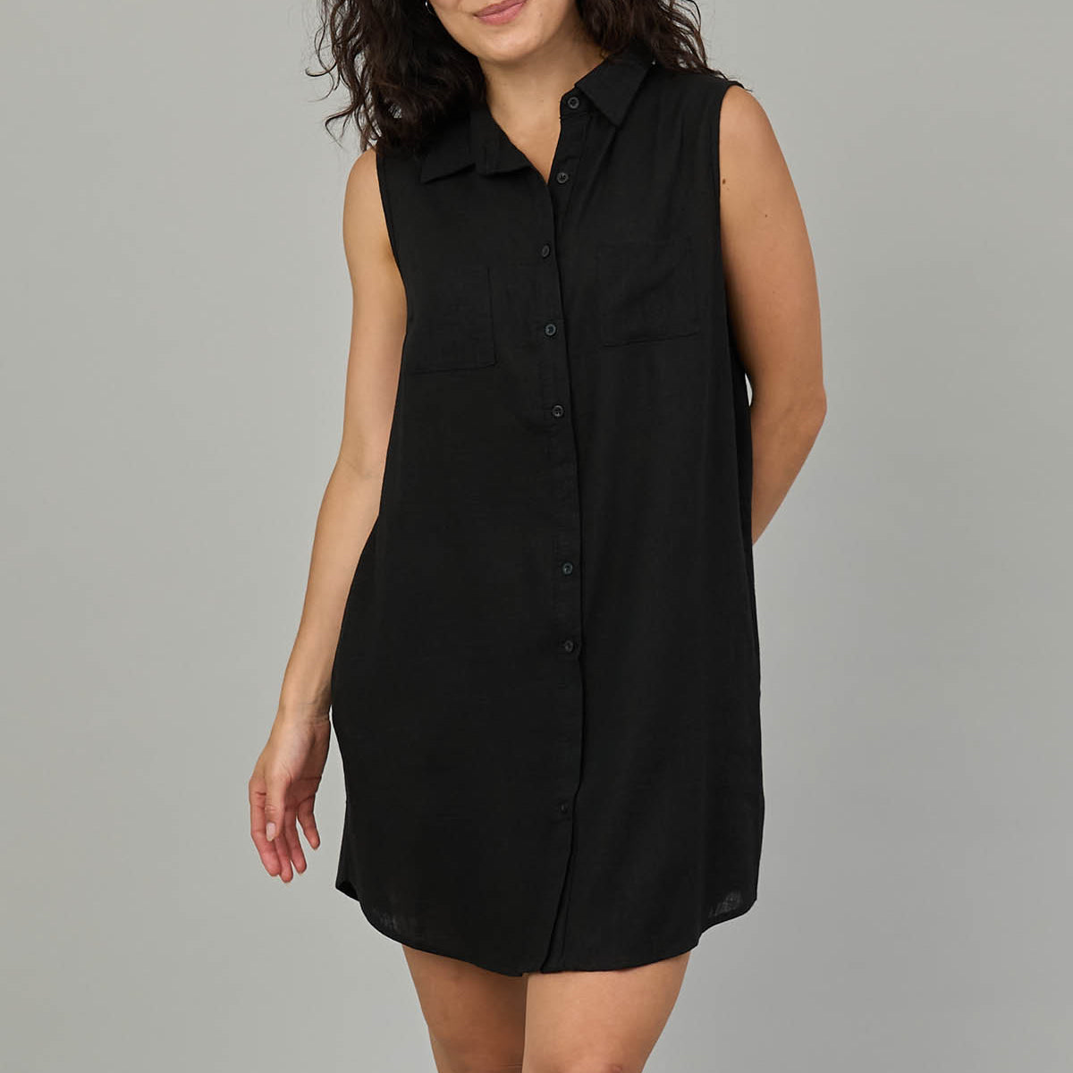 Sleeveless Button Front Shirt Dress