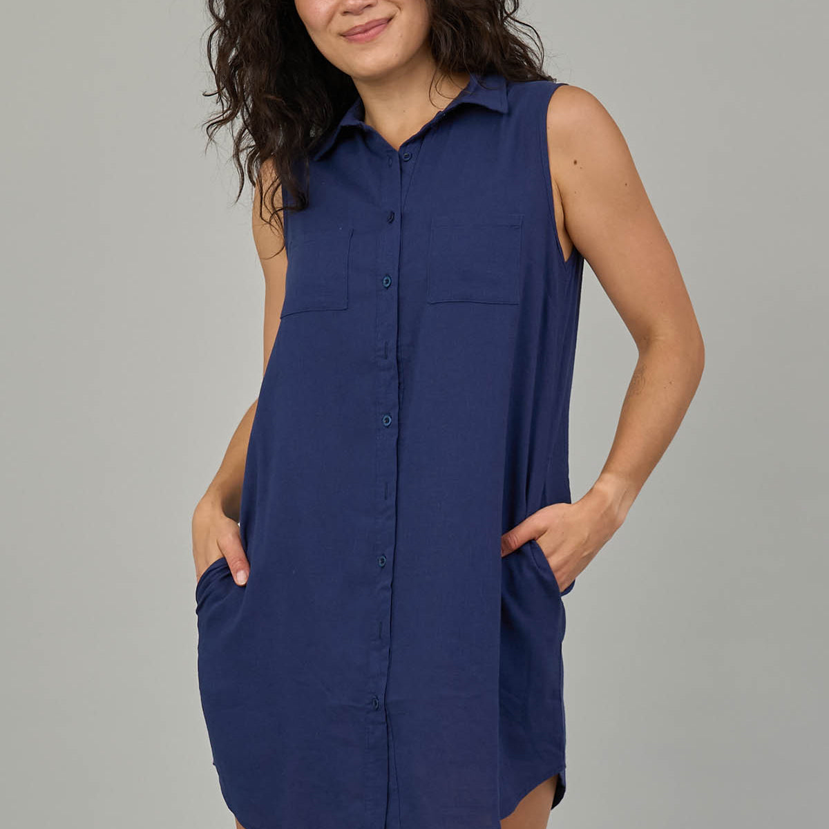 Sleeveless Button Front Shirt Dress