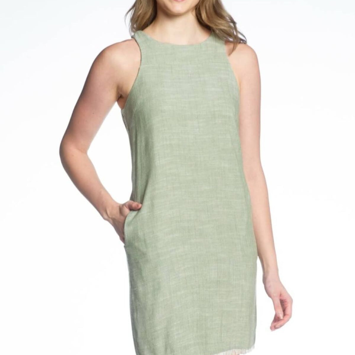 Sleeveless Dress w/Frayed Edge Hem