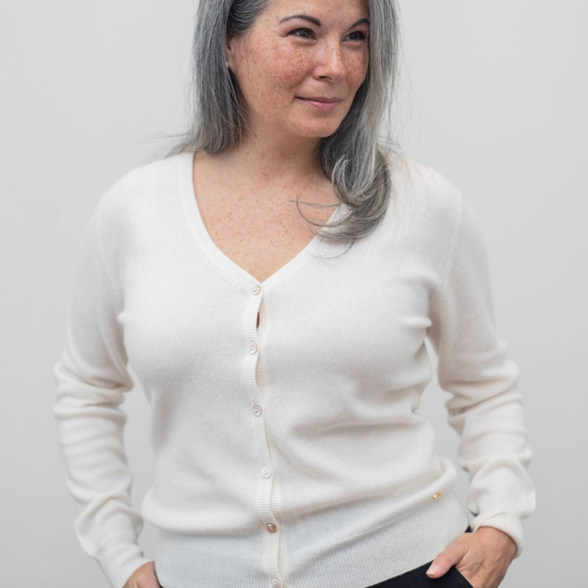 Millie Cashmere Button-Up Cardigan