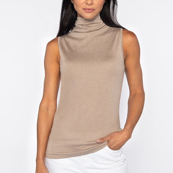 Seamed Funnel Neck Sleeveless Sweater
