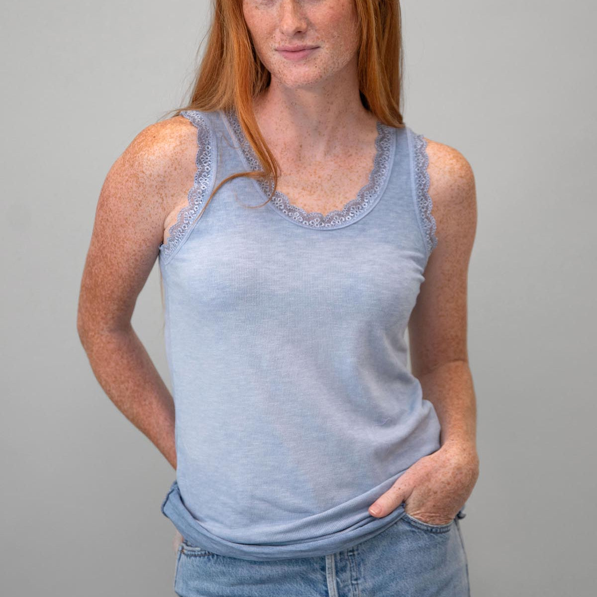 Wide Strap Cami w/Lace Trim