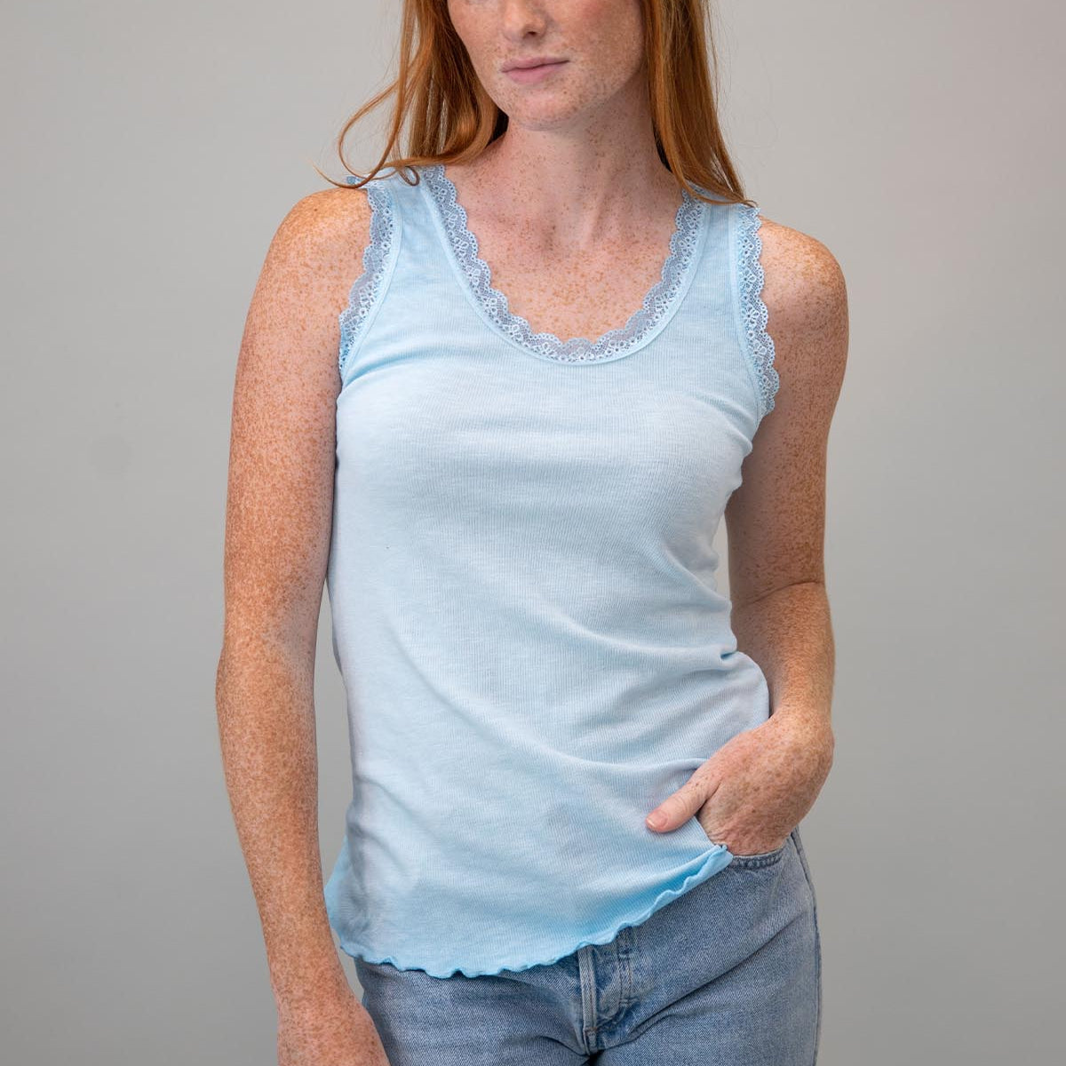 Wide Strap Cami w/Lace Trim