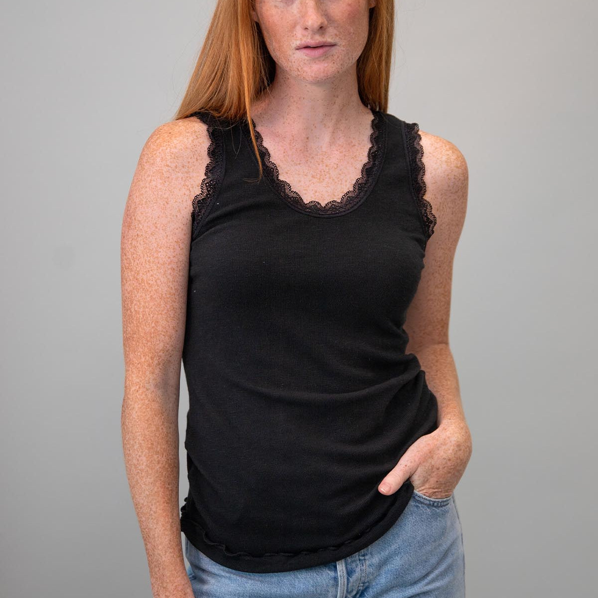 Wide Strap Cami w/Lace Trim
