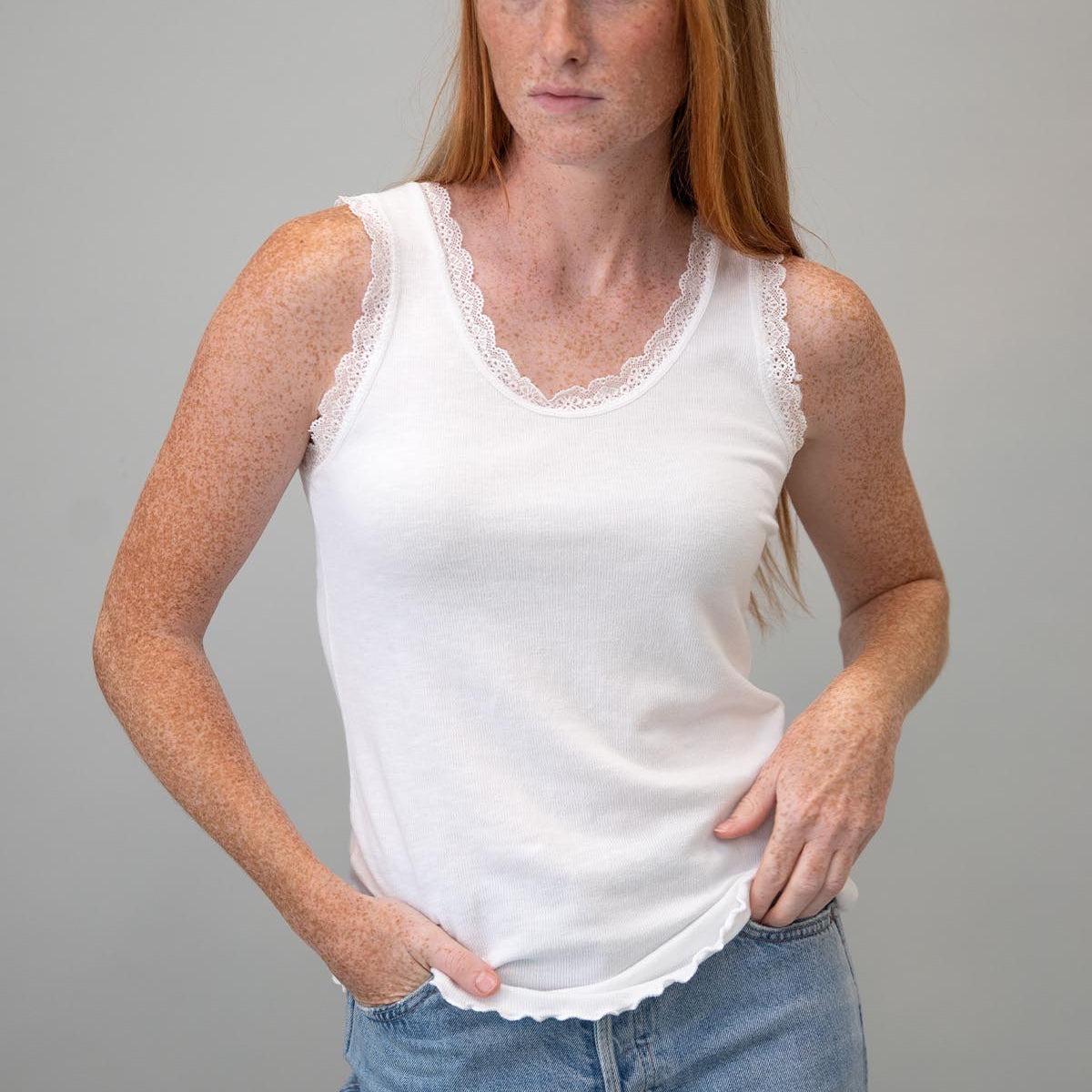 Wide Strap Cami w/Lace Trim