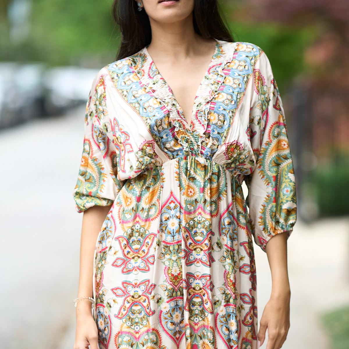 Sateen V-Neck Dress