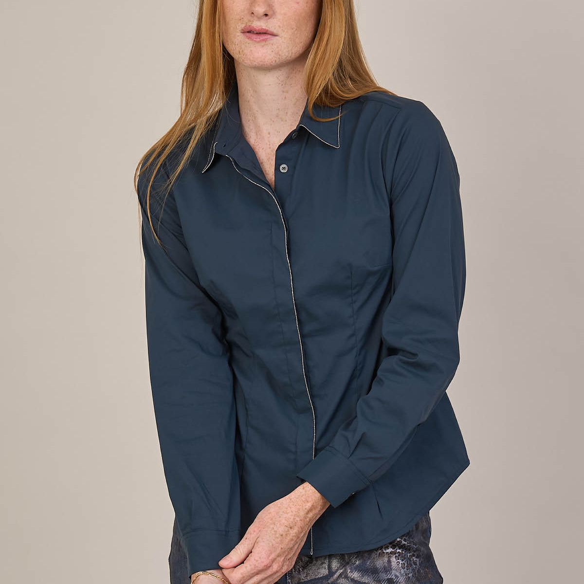 Cotton Blouse w/Mini Ball Chain Detail