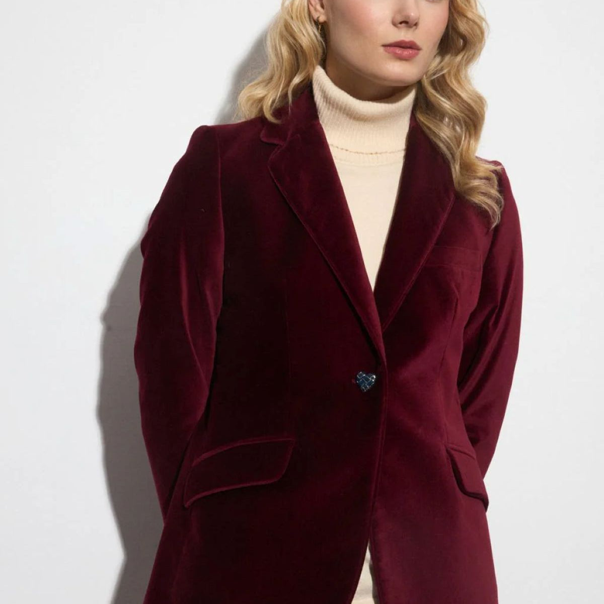 Velvet Button Front Blazer