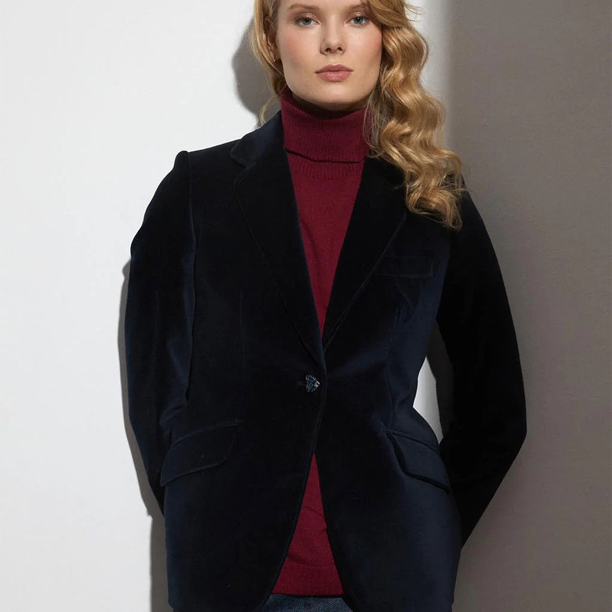 Velvet Button Front Blazer