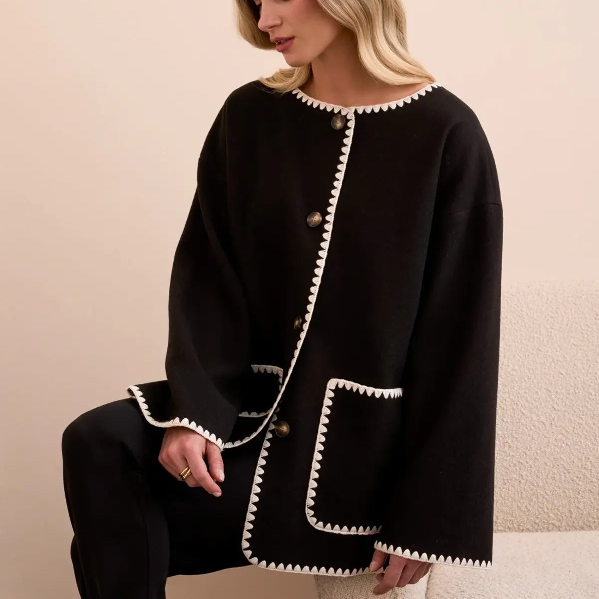 Button Front Coat w/Detachable Scarf