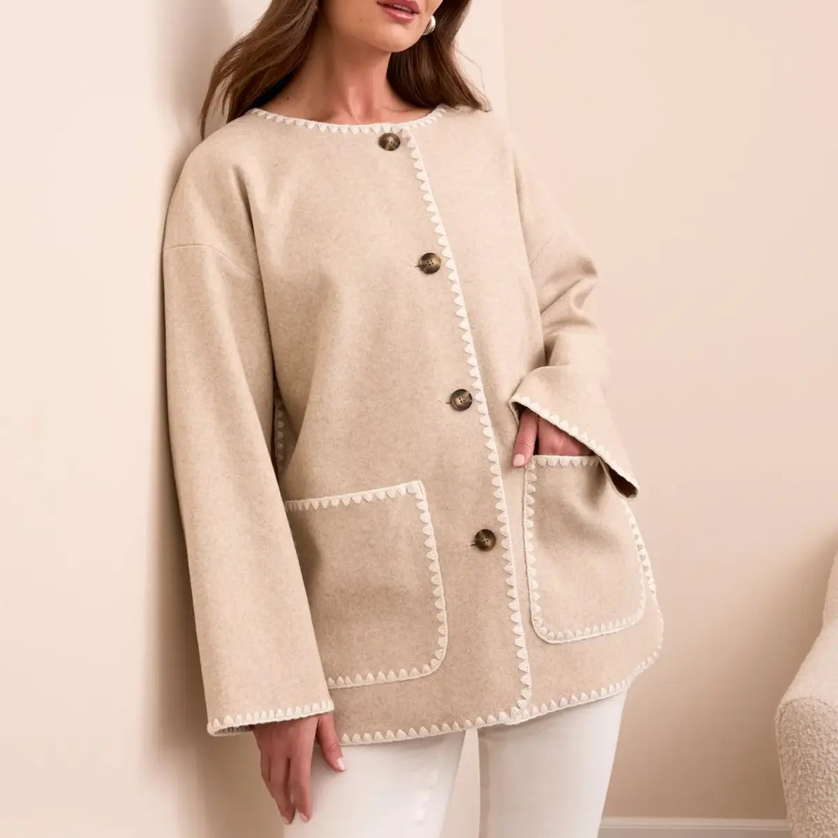 Button Front Coat w/Detachable Scarf