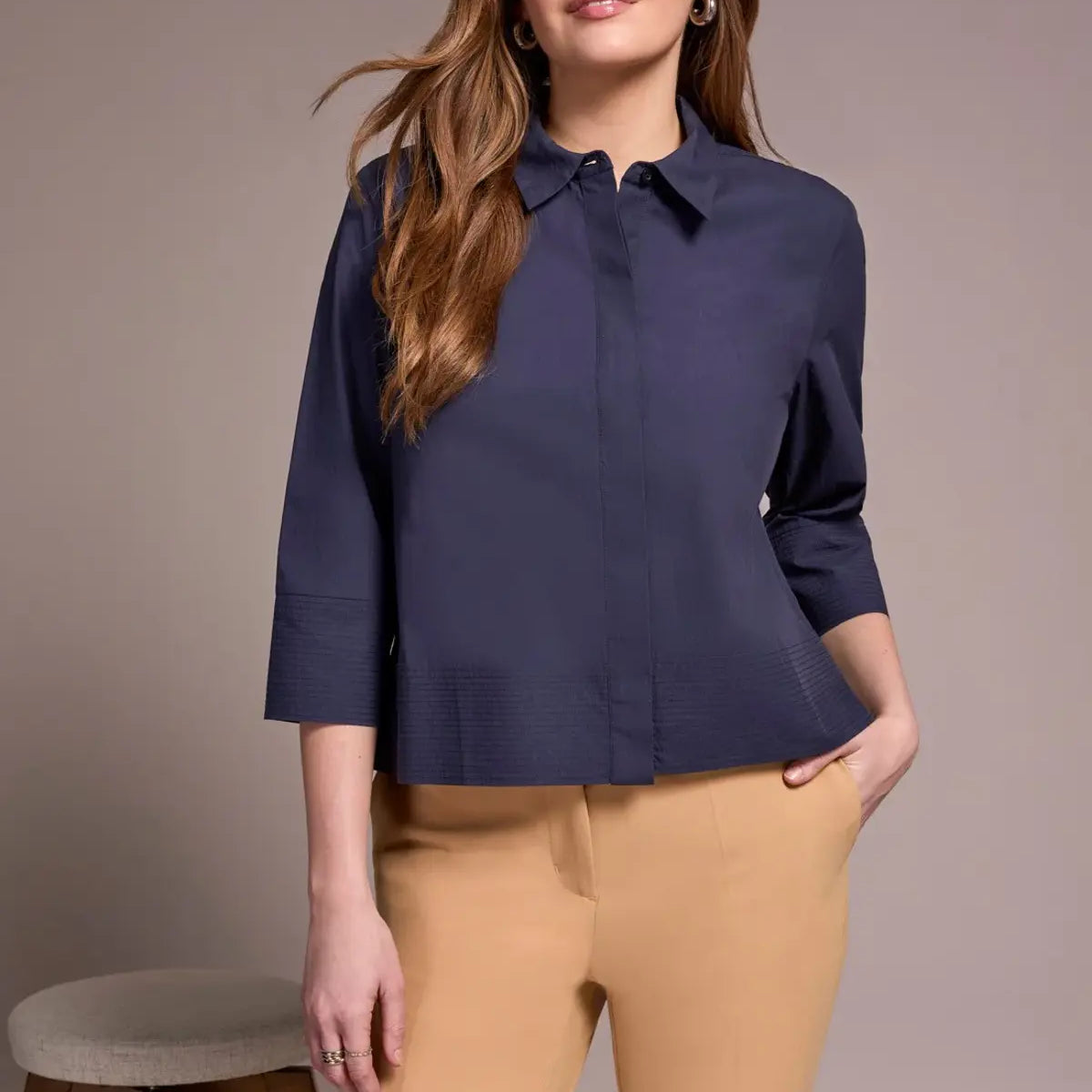 3/4 Sleeve Button Front Shirt