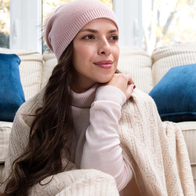 Lemonwood - Cashmere Blend Hat With Fur Pom