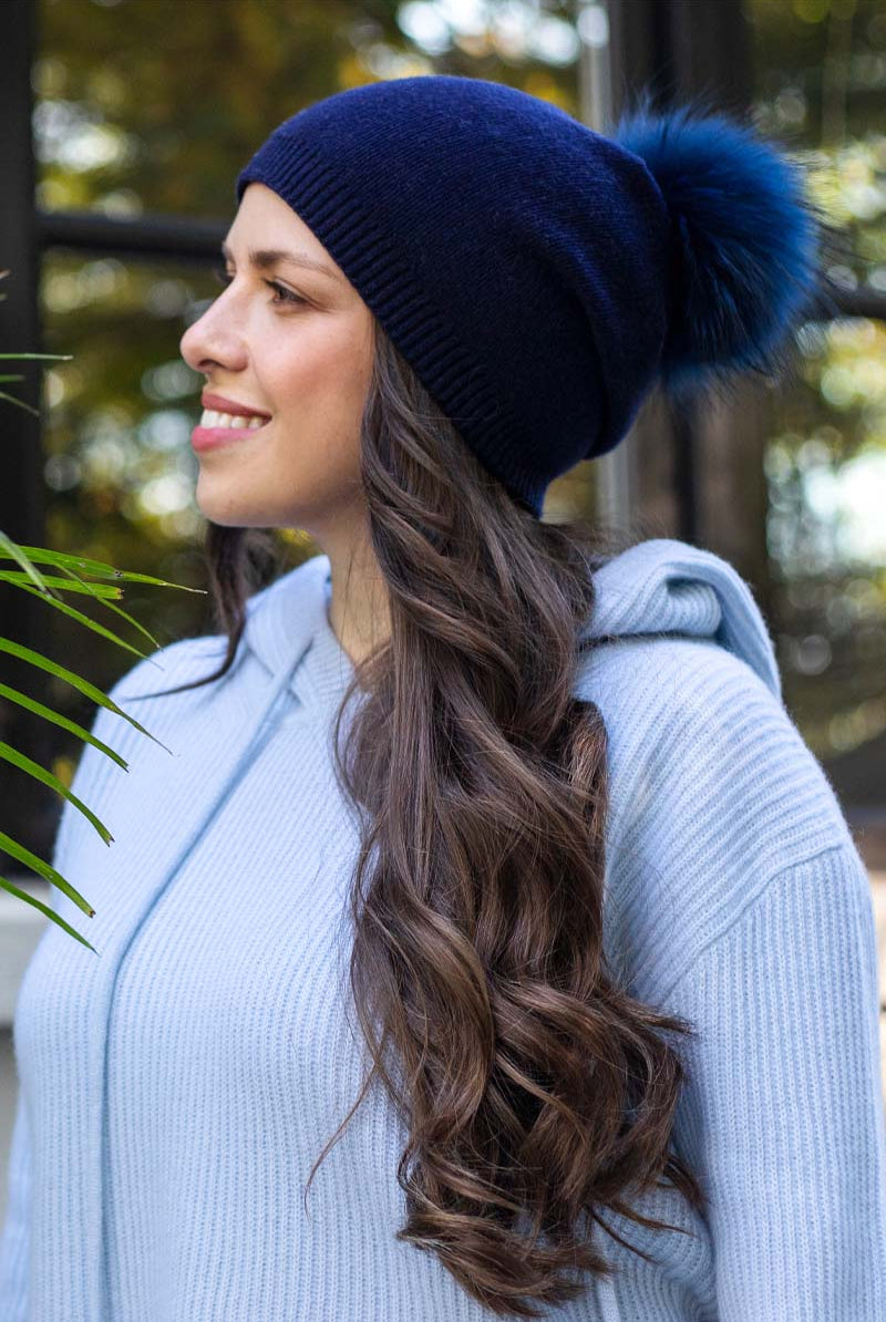 Lemonwood - Cashmere Blend Hat With Fur Pom