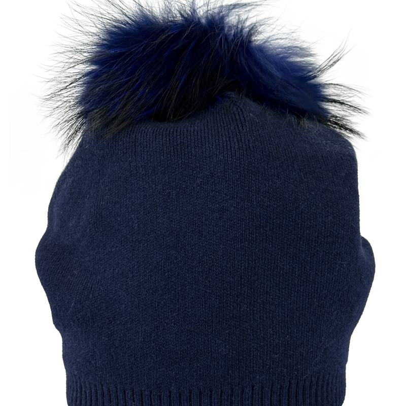 Cashmere Blend Hat w/ Fur Pom