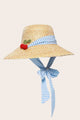 Straw Hat w/Crocheted Cherries and Ribbon