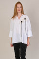 Flared Blouse w/Chiffon Flower Detail