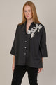 Flared Blouse w/Chiffon Flower Detail