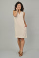 Sleeveless V-Neck Dress w/Back Pleat