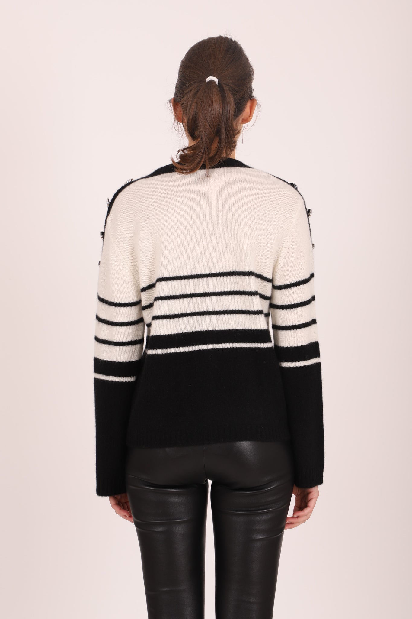 V-Neck Striped w/ Oversize Button Accent