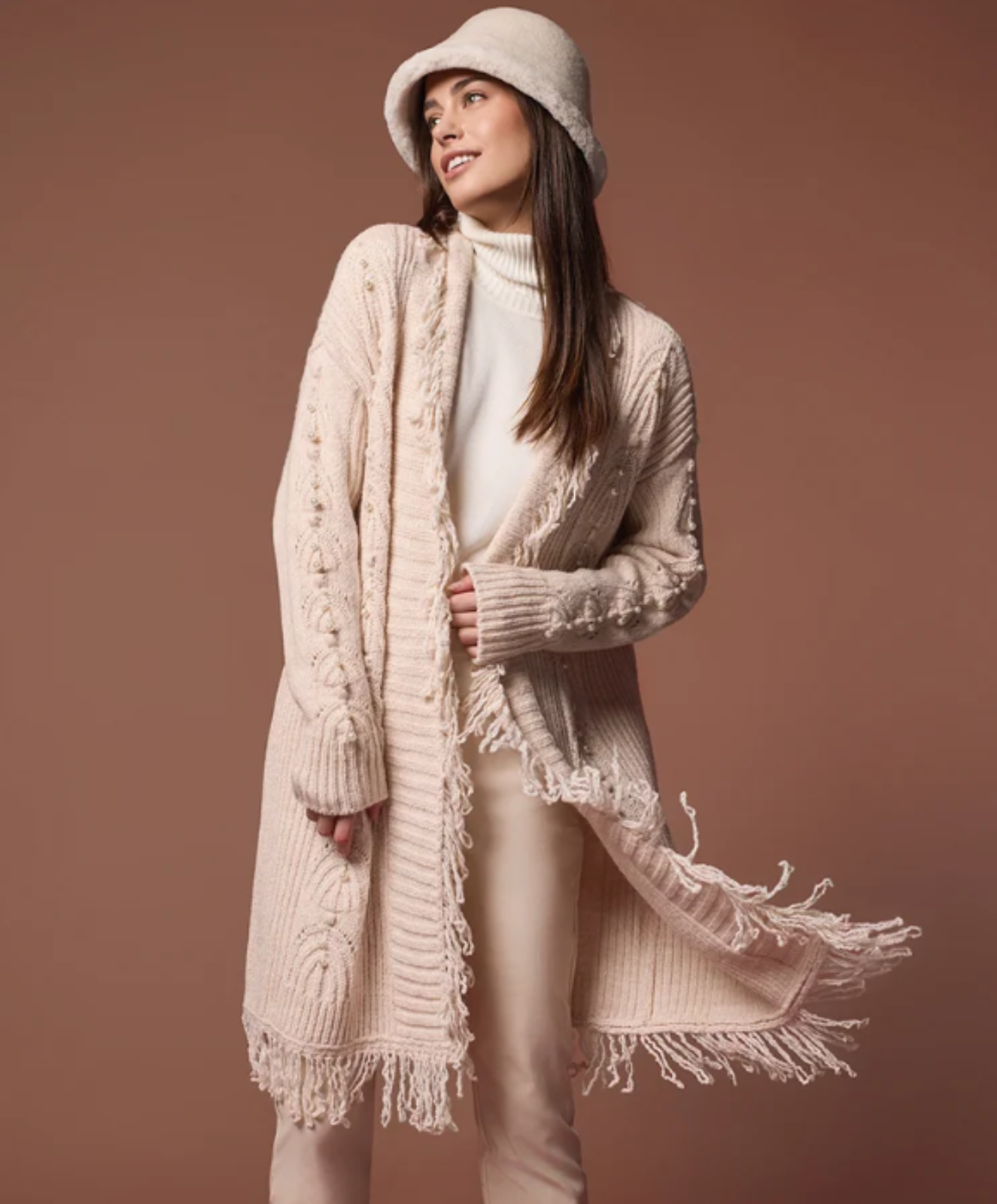 L S Sweater Cardigan w Fringe Pearls