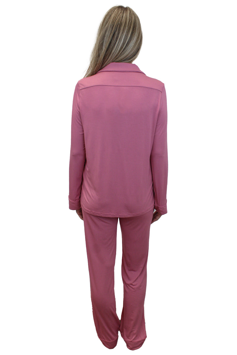 Luxurious Pink Linen Pajama Set with Piping - Long Sleeve Robe and Pan –  Beanchy