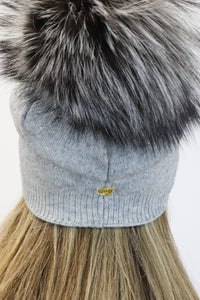 Cashmere Blend Hat with Fur Pom