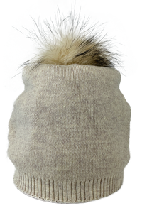 Cashmere Blend Hat with Fur Pom